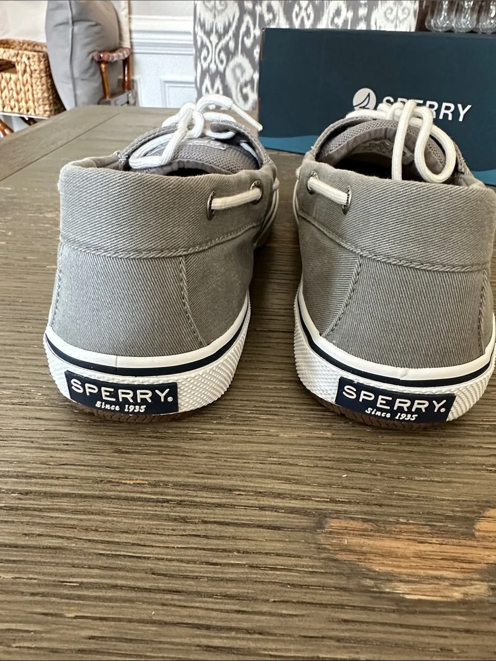 Sperry Men’s Halyard 2 eye sw grey with memory foam canvas boat sneaker size 10